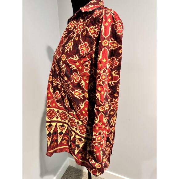 Lauren Ralph Lauren Blouse Womens Petite P/M Red Geometric Tunic Cotton Top - Picture 5 of 8